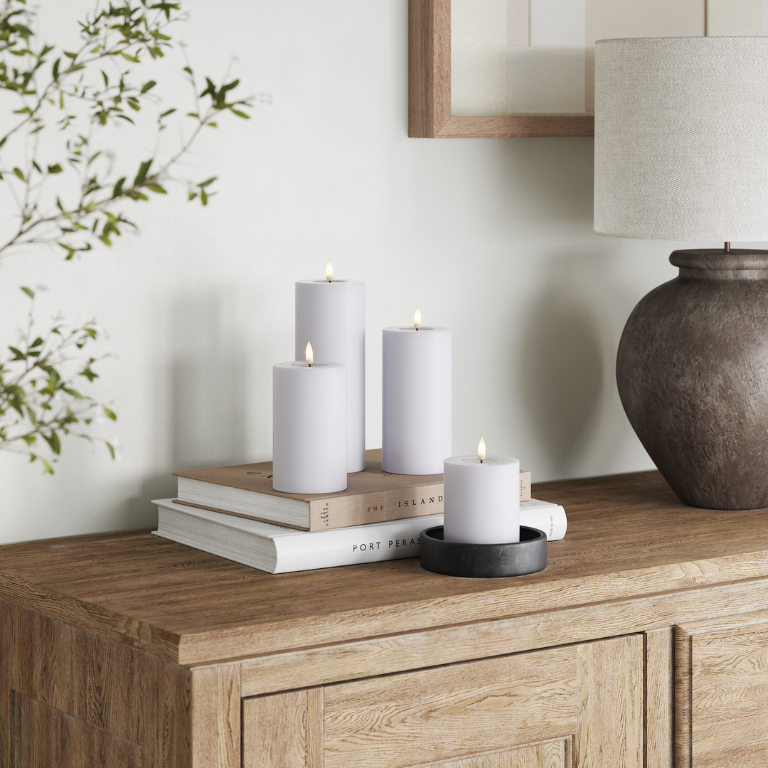 Flameless LED Dust Blue Wax Pillar Candle