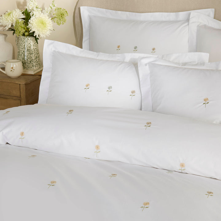 Embroidered Sunflower White Duvet Set