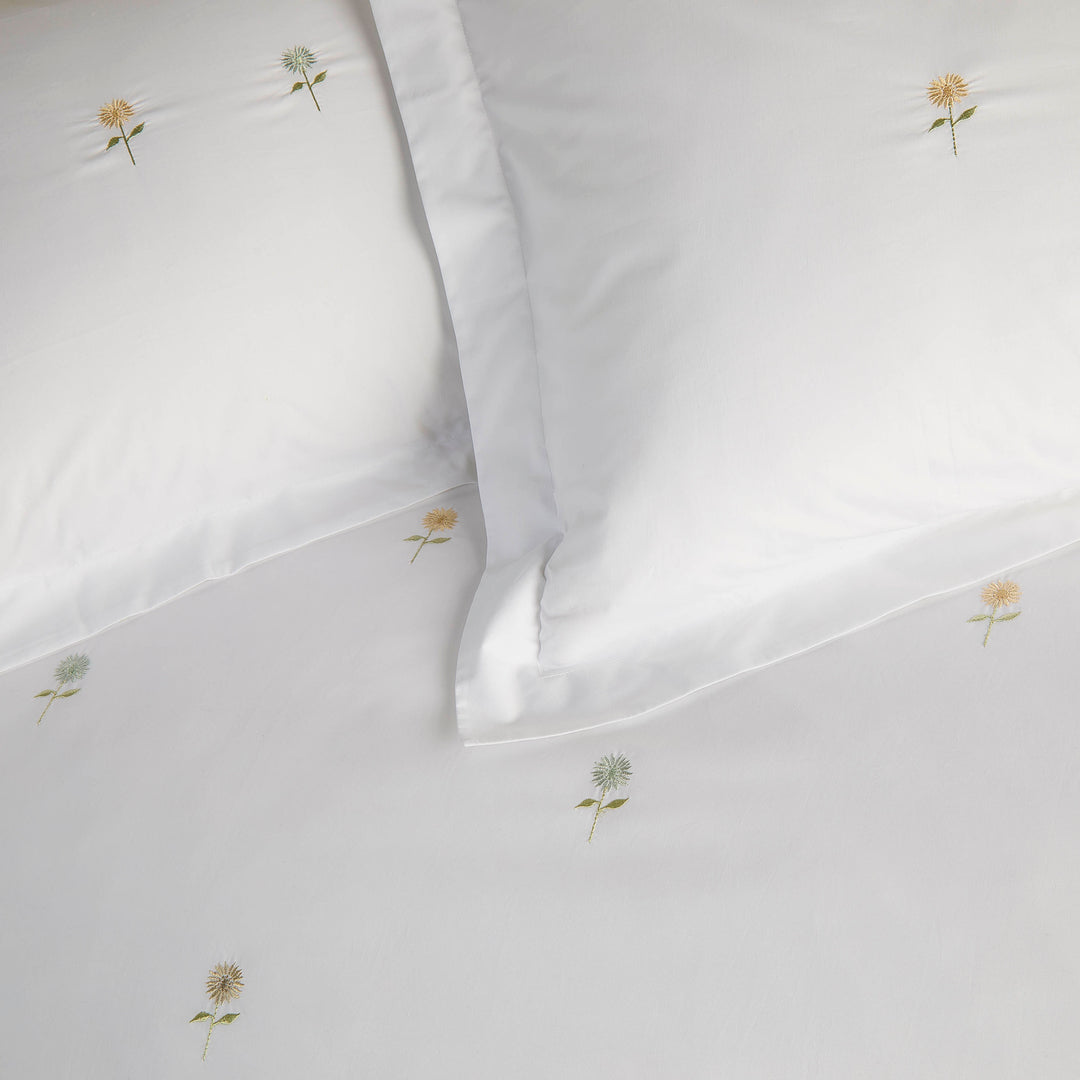 Embroidered Sunflower White Duvet Set