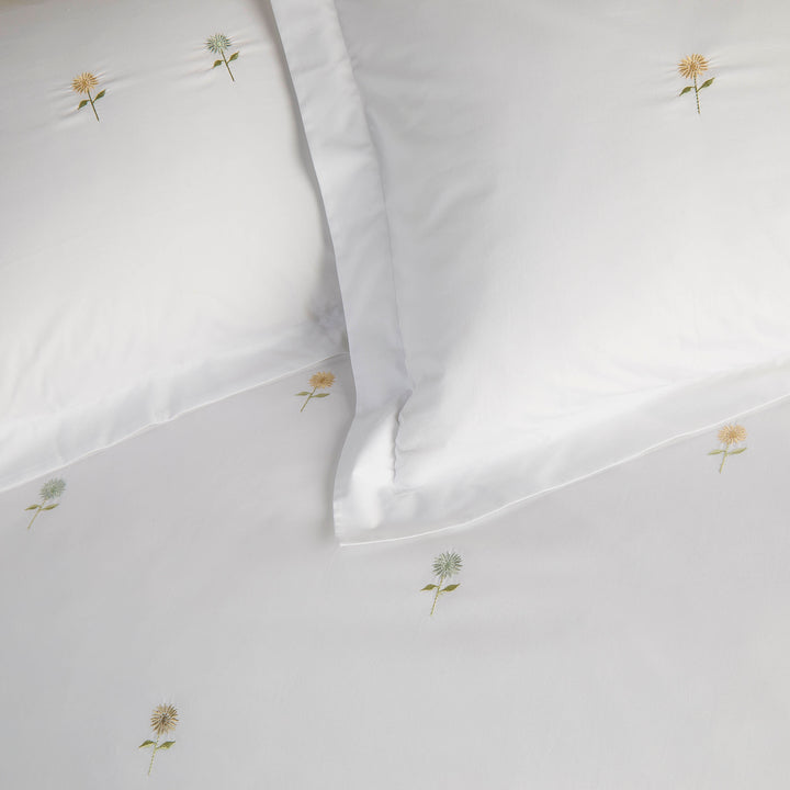 Embroidered Sunflower White Duvet Set