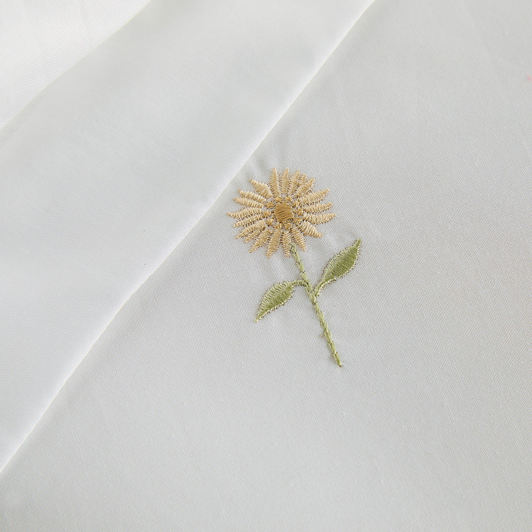 Embroidered Sunflower White Duvet Set