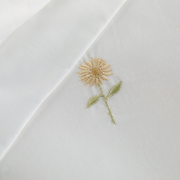 Embroidered Sunflower White Duvet Set