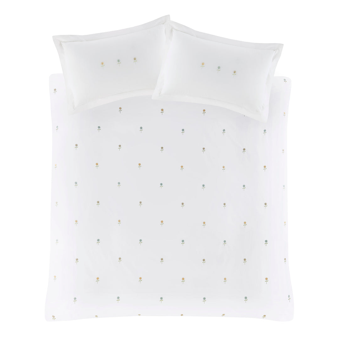 Embroidered Sunflower White Duvet Set