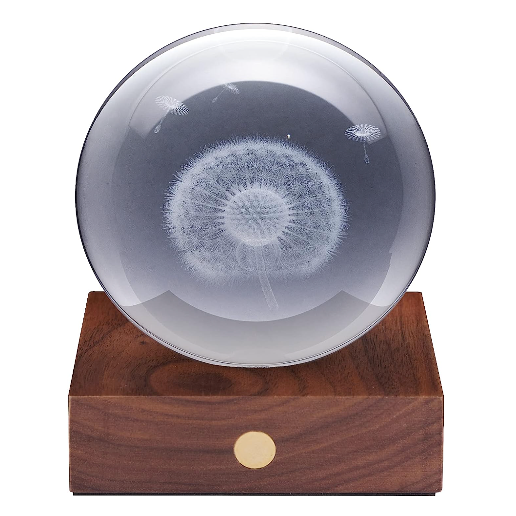 Amber Crystal 3D Light with Walnut Base