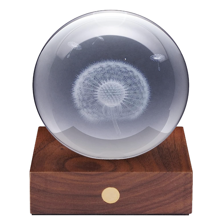 Amber Crystal 3D Light with Walnut Base