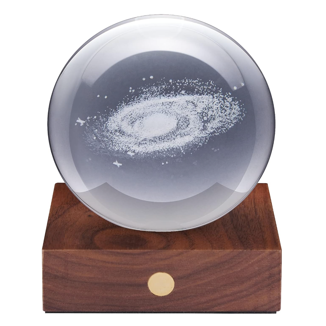 Amber Crystal 3D Light with Walnut Base