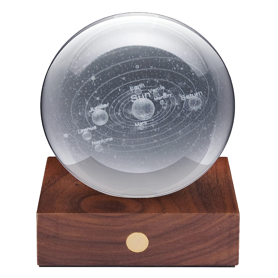 Amber Crystal 3D Light with Walnut Base