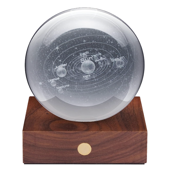 Amber Crystal 3D Light with Walnut Base