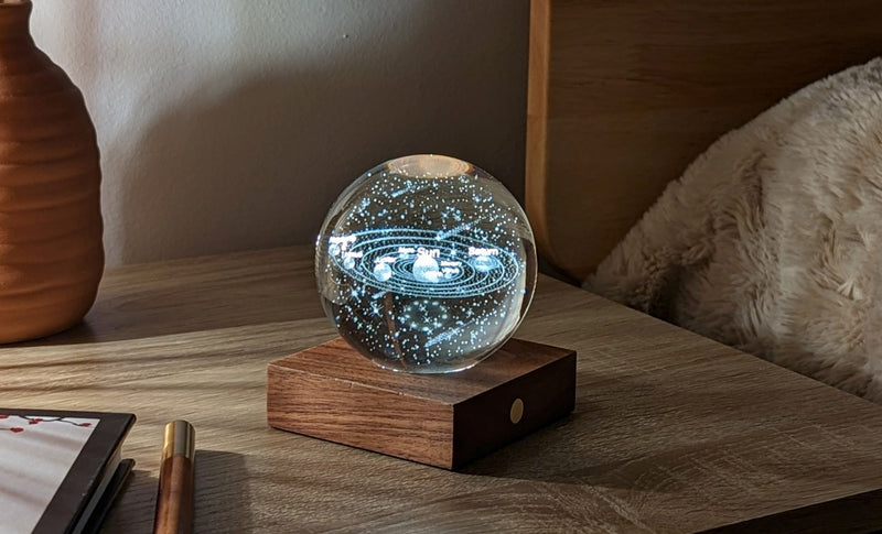 Amber Crystal 3D Light with Walnut Base