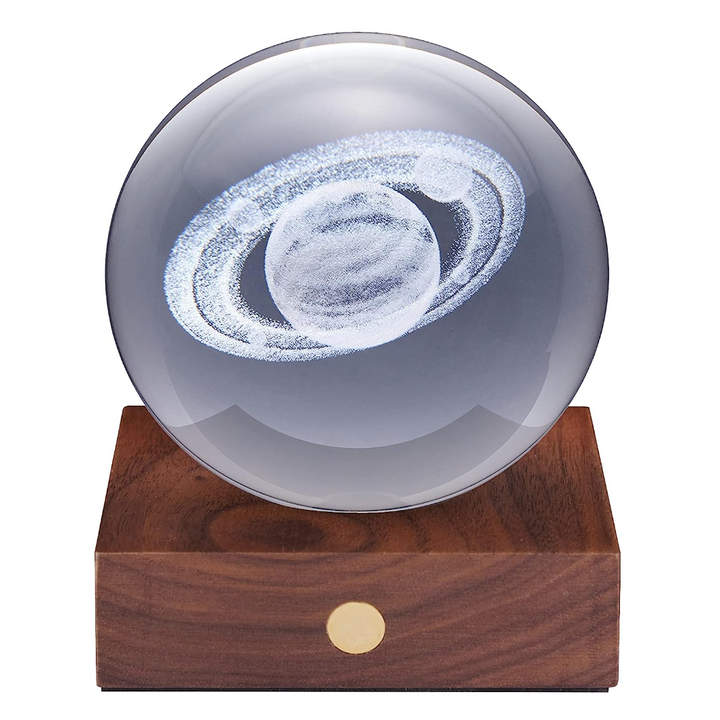 Amber Crystal 3D Light with Walnut Base