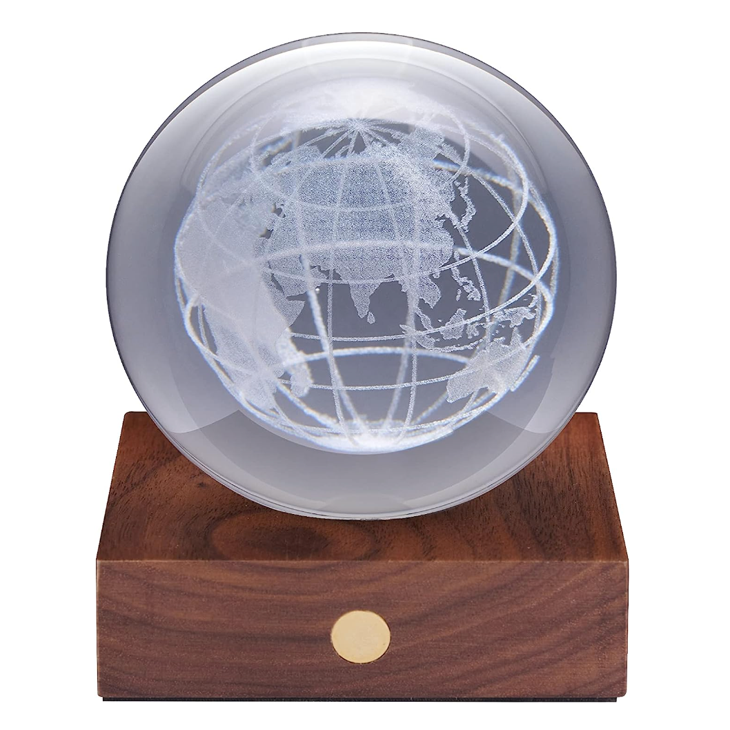 Amber Crystal 3D Light with Walnut Base