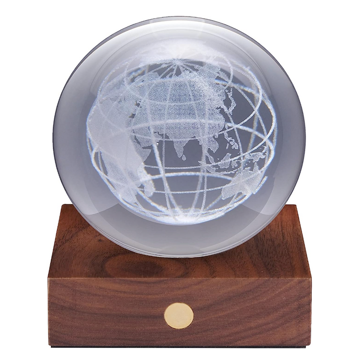 Amber Crystal 3D Light with Walnut Base