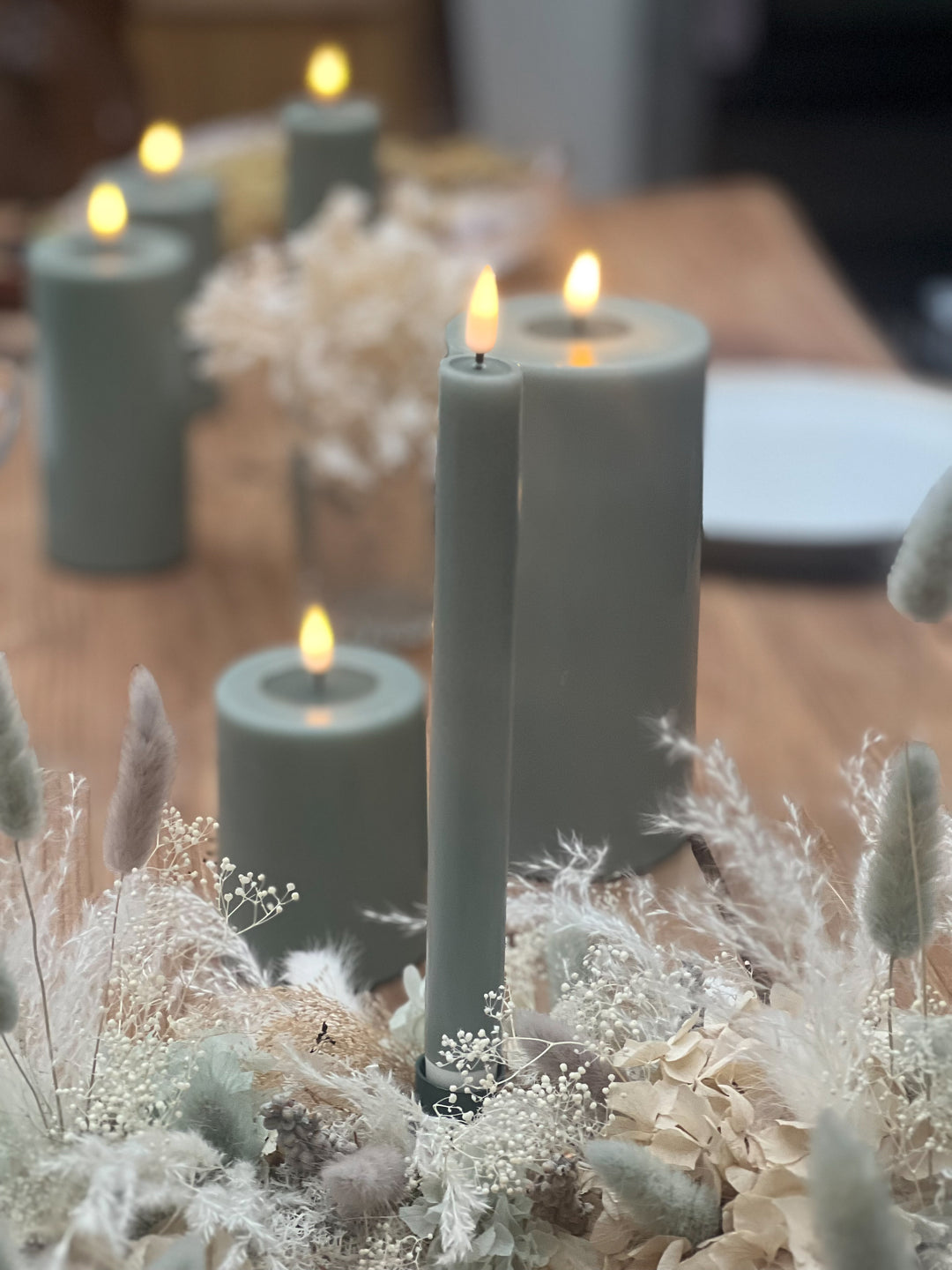 Flameless LED Sage Green Wax Pillar Candle