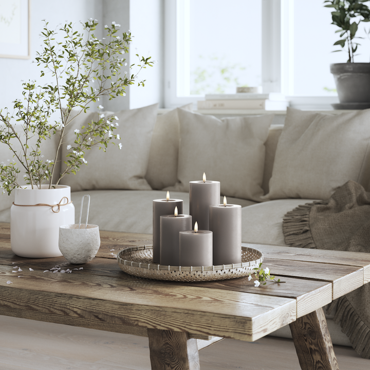 Flameless LED Grey Wax Pillar Candle