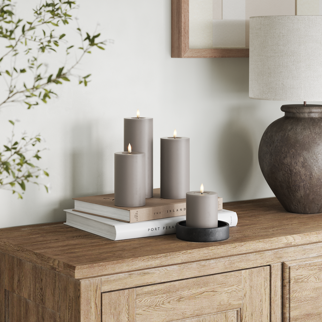 Flameless LED Grey Wax Pillar Candle