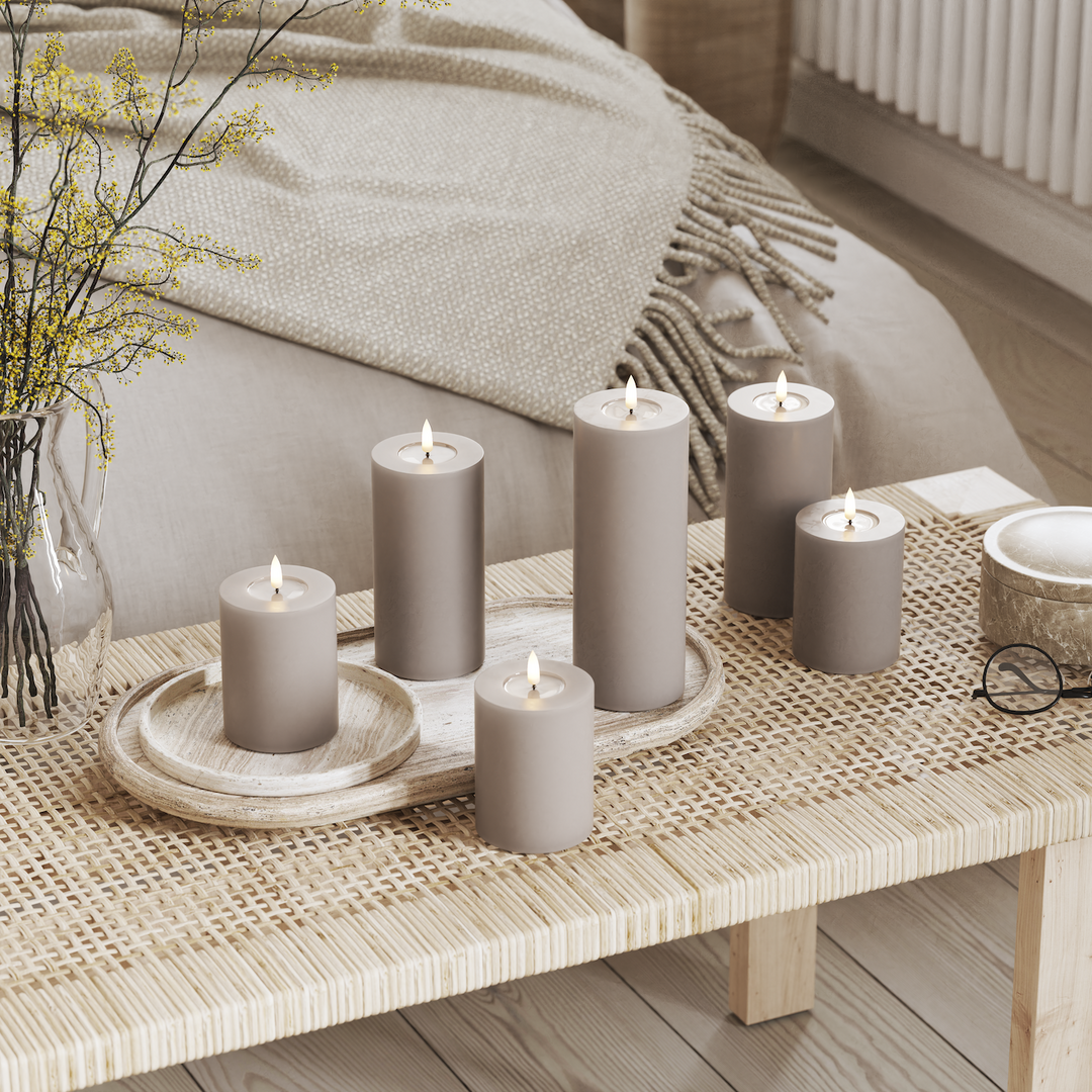 Flameless LED Grey Wax Pillar Candle