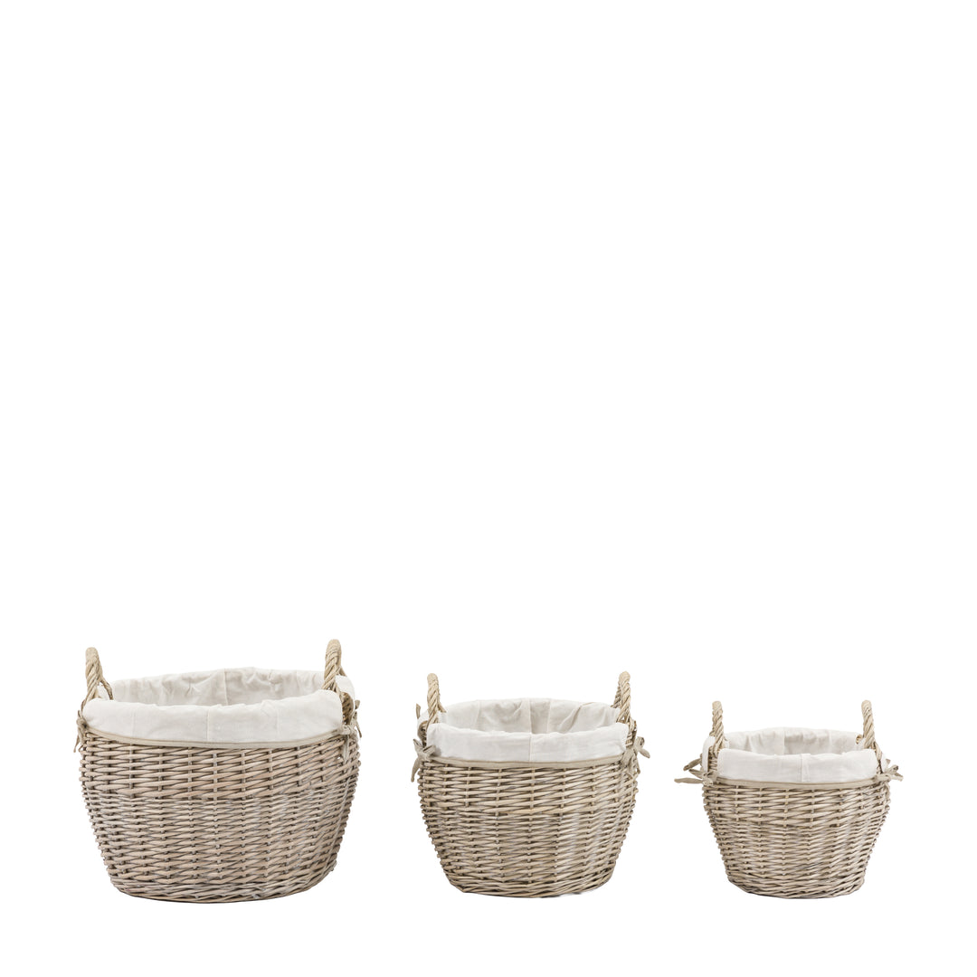 Aro Round Lined Natural Baskets – Set of 3