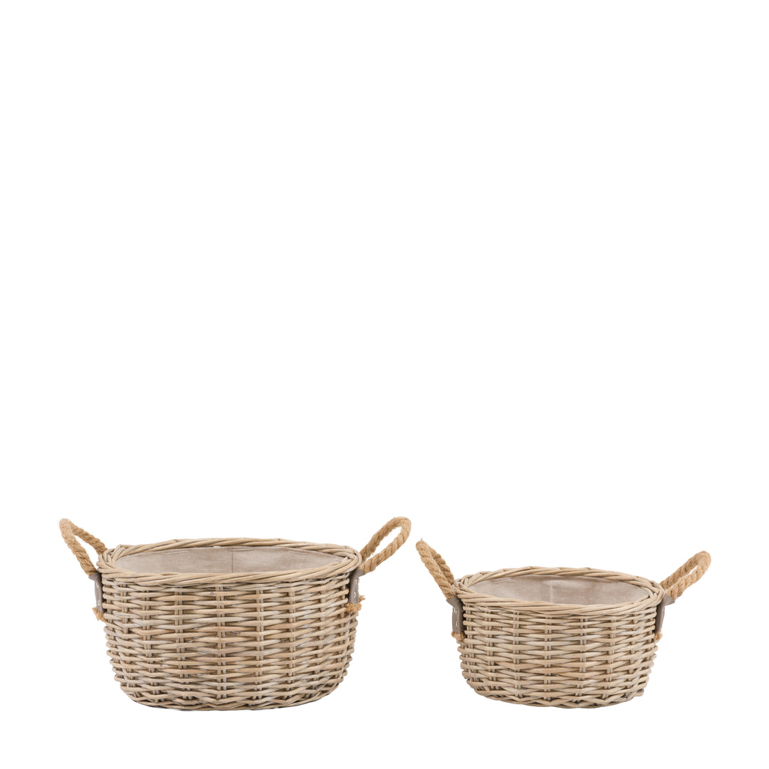 Eden Round Natural Storage Baskets with Handles - Set of 2