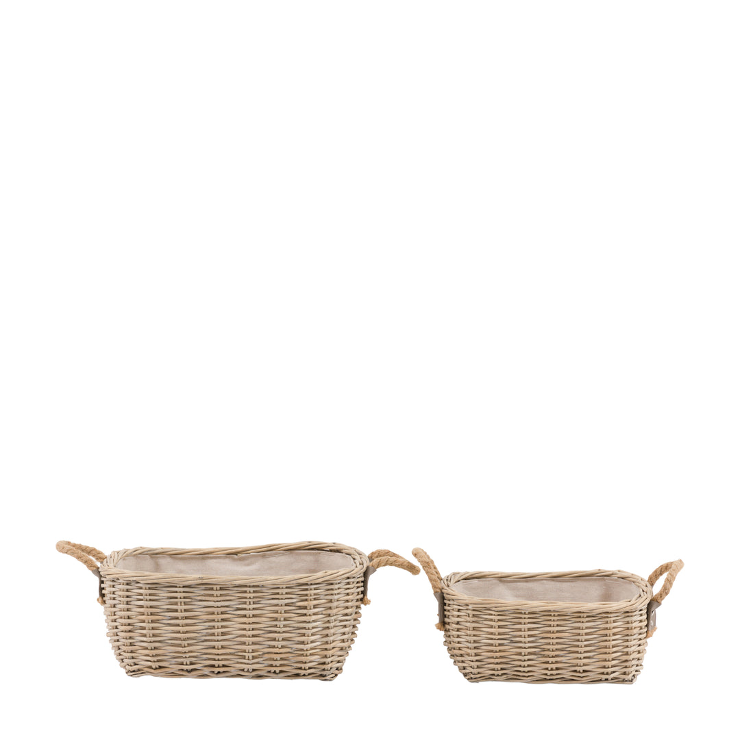 Eden Oval Natural Storage Baskets with Handles - Set of 2