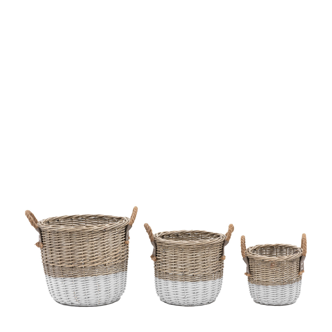 Handwoven Willow Storage Basket Nest with White Base - Set of 3 (Small)