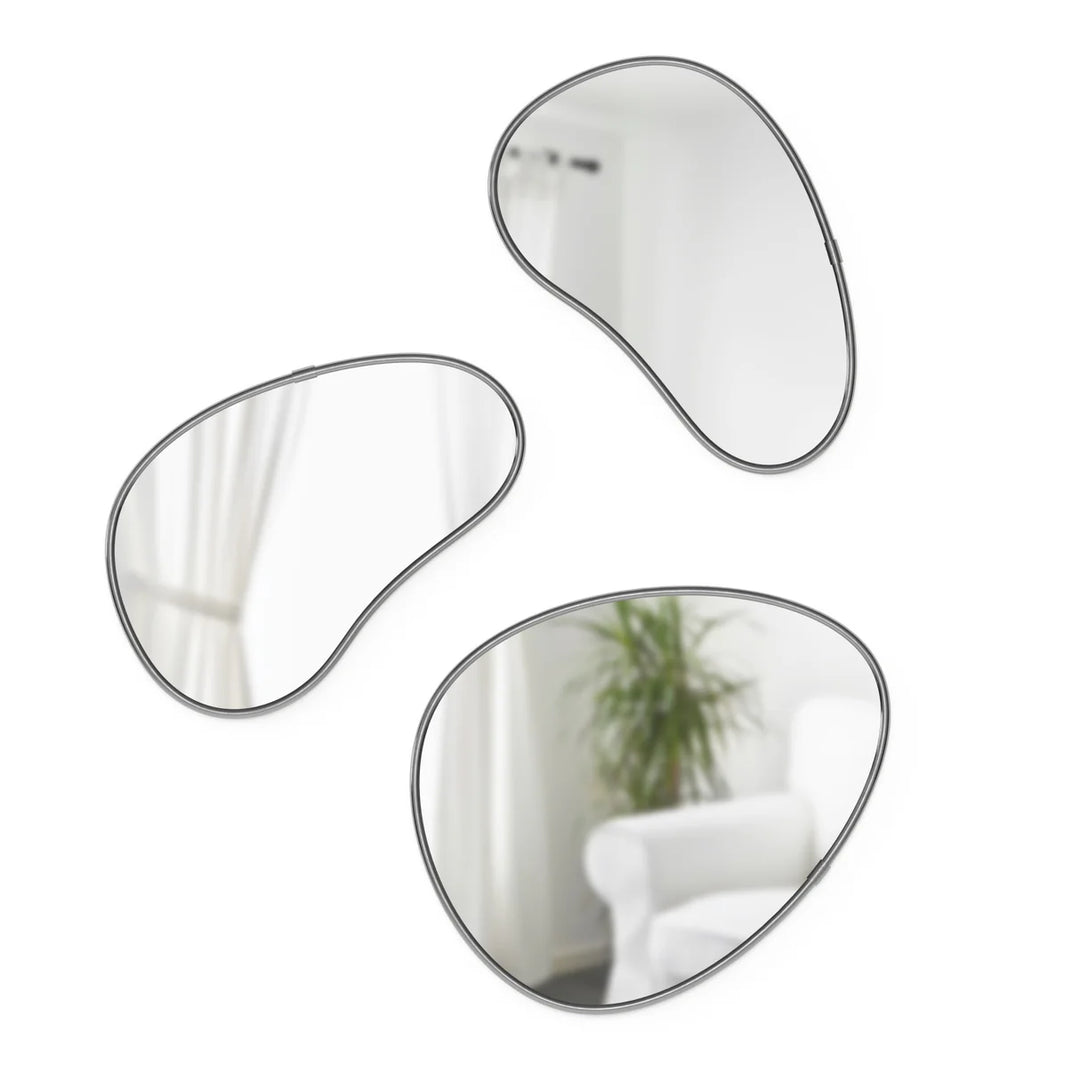 Hubba Pebble Metallic-Titanium Wall Mirrors Set of 3