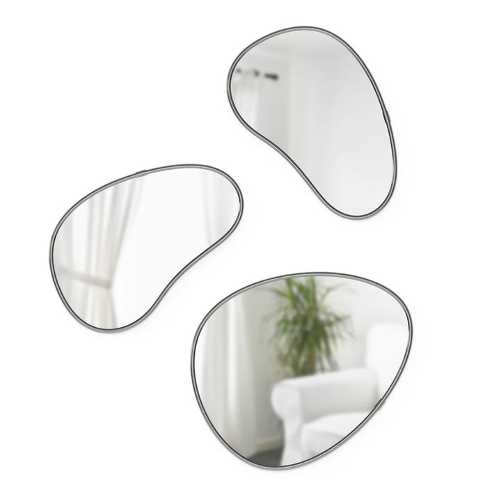 Hubba Pebble Metallic-Titanium Wall Mirrors Set of 3