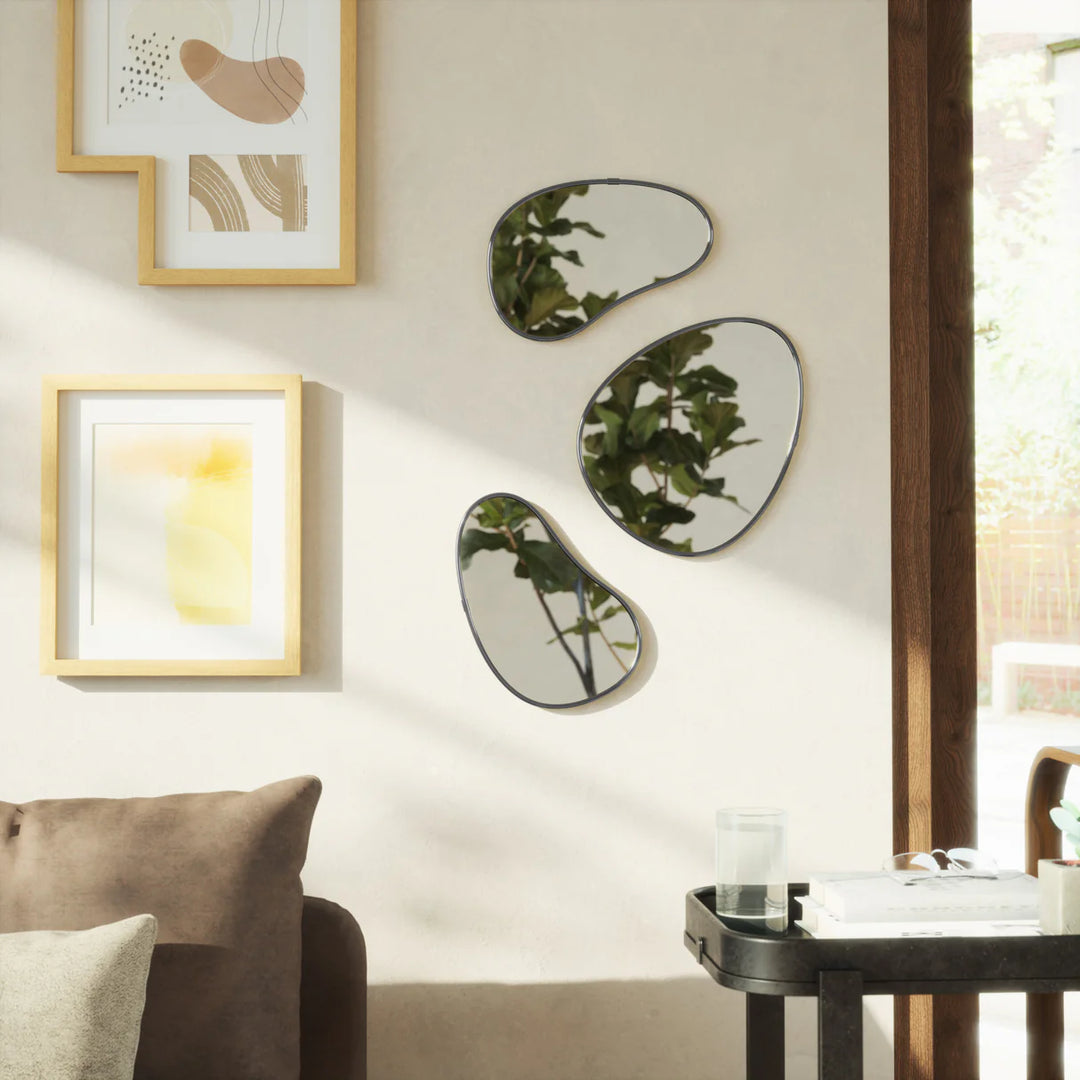 Hubba Pebble Metallic-Titanium Wall Mirrors Set of 3