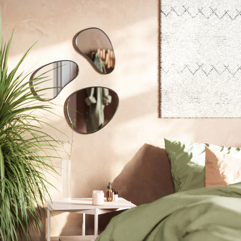 Hubba Pebble Metallic-Titanium Wall Mirrors Set of 3