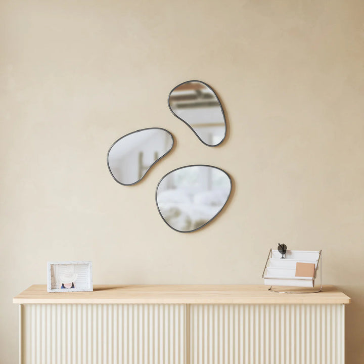 Hubba Pebble Metallic-Titanium Wall Mirrors Set of 3