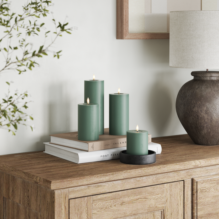 Flameless LED Jade Green Wax Pillar Candle