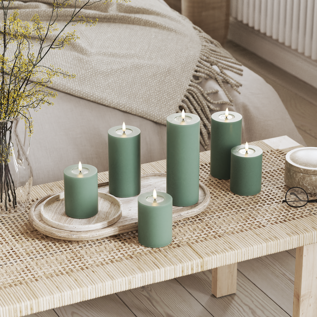 Flameless LED Jade Green Wax Pillar Candle