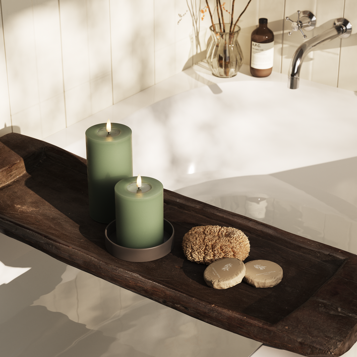 Flameless LED Jade Green Wax Pillar Candle