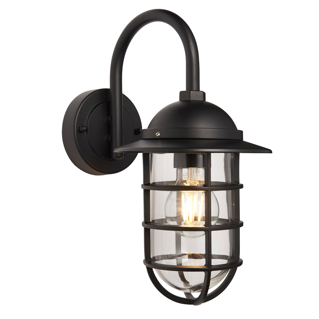 Port Outdoor Wall Light in Black with Glass Shade