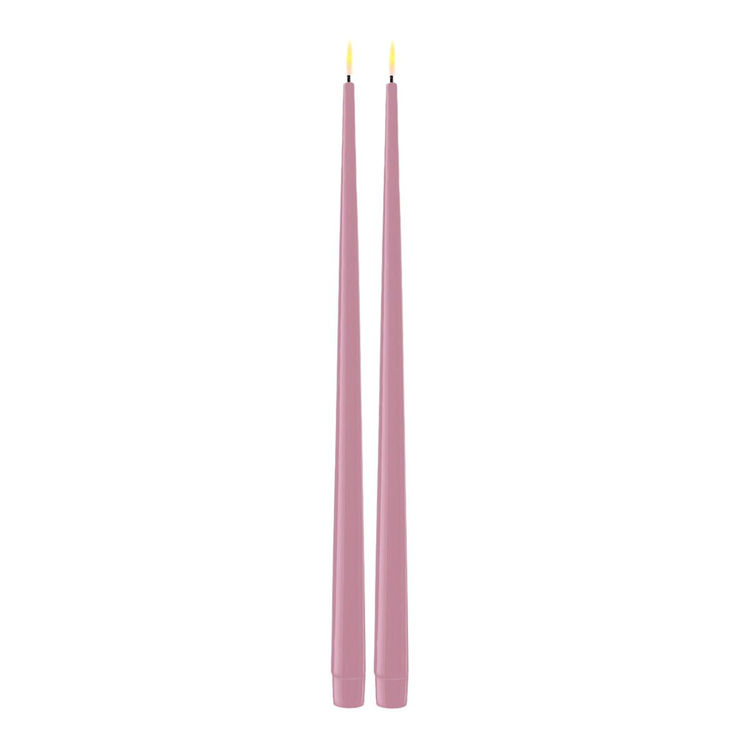 Flameless LED Lavender Set of 2 Shiny Tapered Dinner Candles