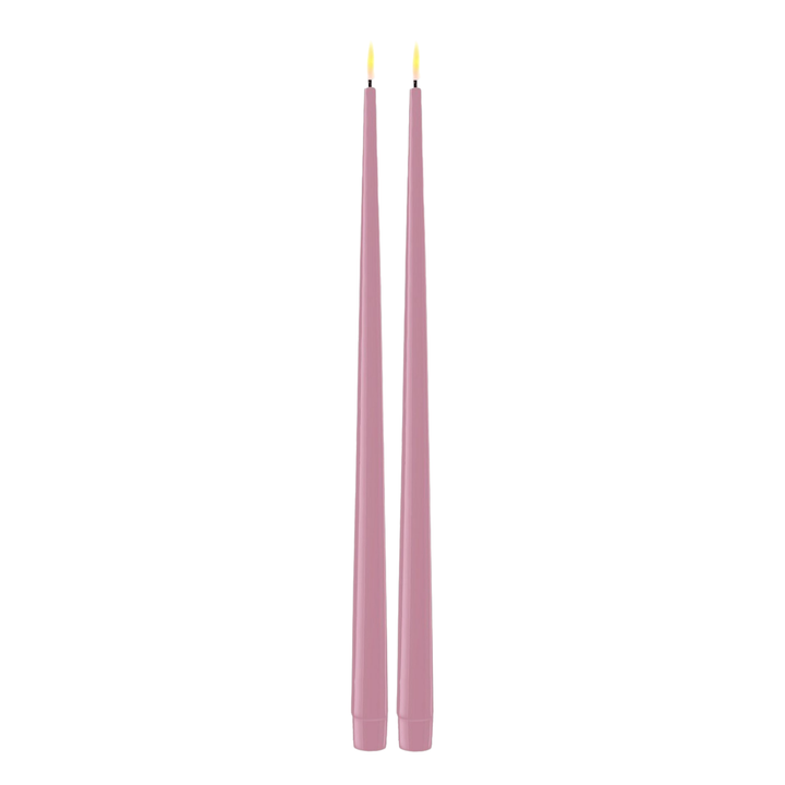 Flameless LED Lavender Set of 2 Shiny Tapered Dinner Candles