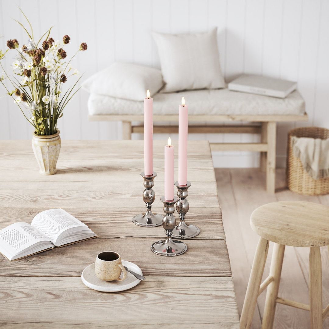 Flameless LED Light Pink Set of 2 Dinner Candles