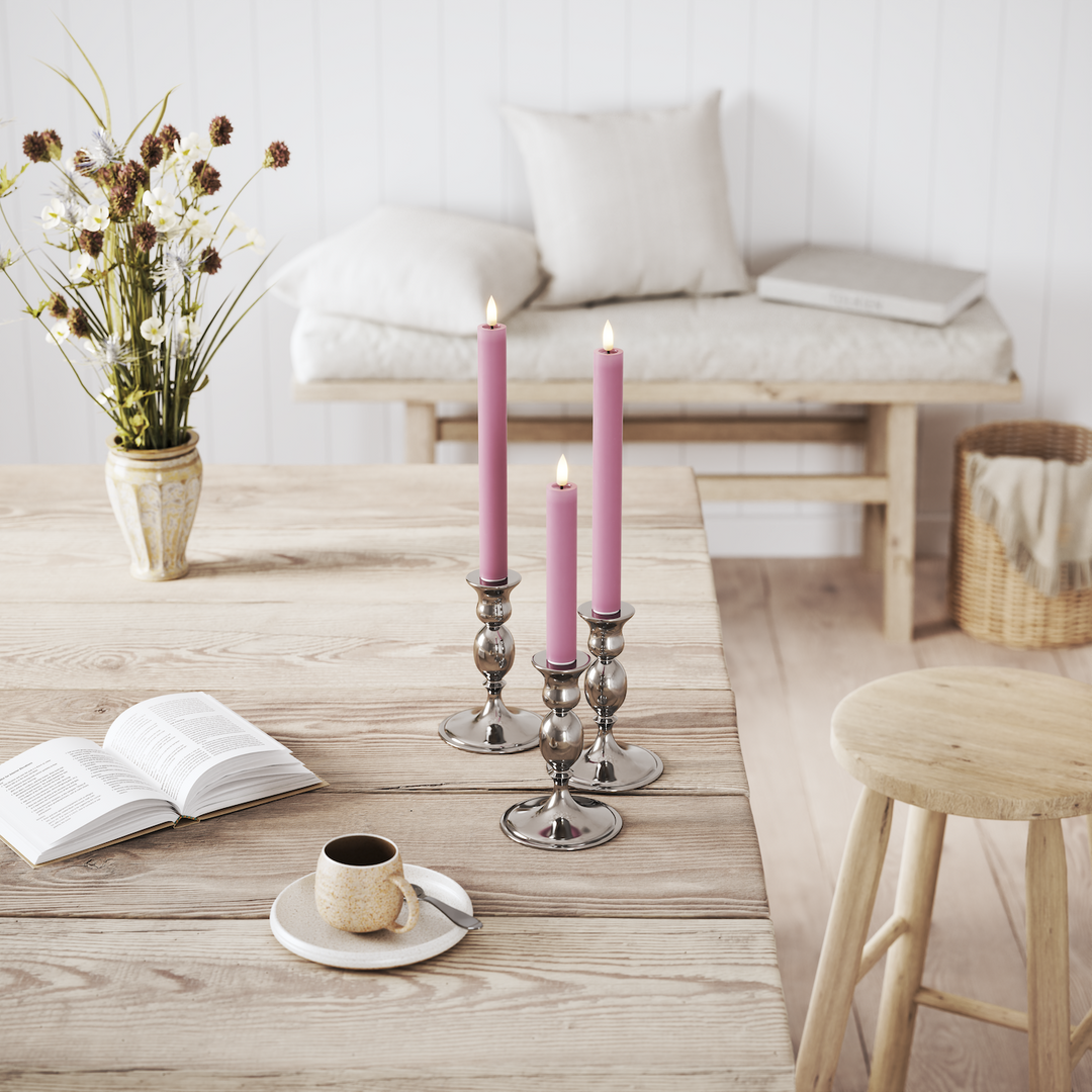 Flameless LED Light Purple Set of 2 Dinner Candles