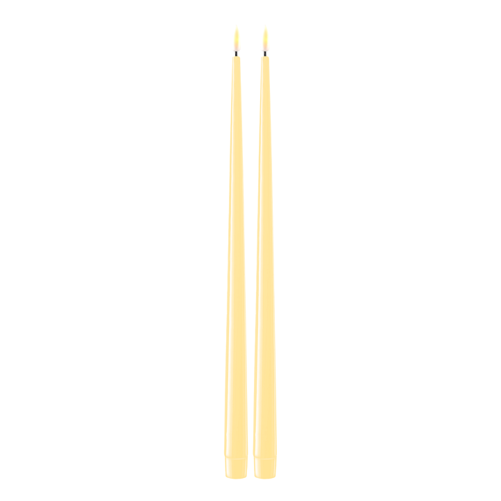 Flameless LED Light Yellow Set of 2 Shiny Tapered Dinner Candles