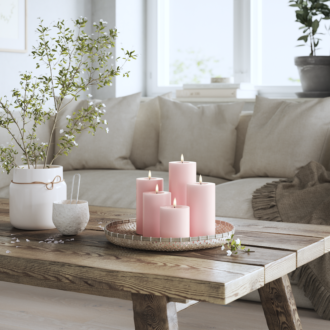 Flameless LED Light Pink Wax Pillar Candle