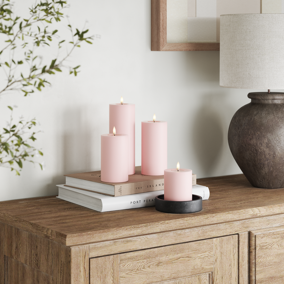 Flameless LED Light Pink Wax Pillar Candle