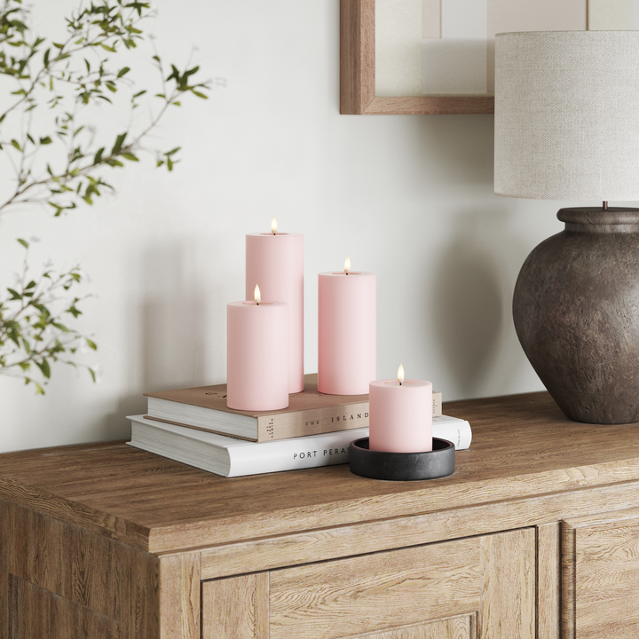 Flameless LED Light Pink Wax Pillar Candle