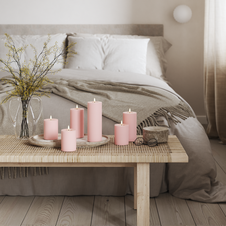 Flameless LED Light Pink Wax Pillar Candle