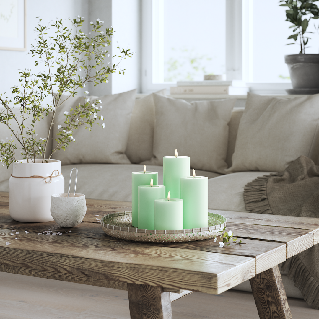 Flameless LED Mint Wax Pillar Candle