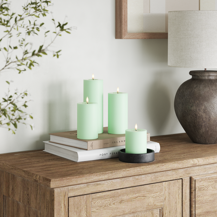 Flameless LED Mint Wax Pillar Candle