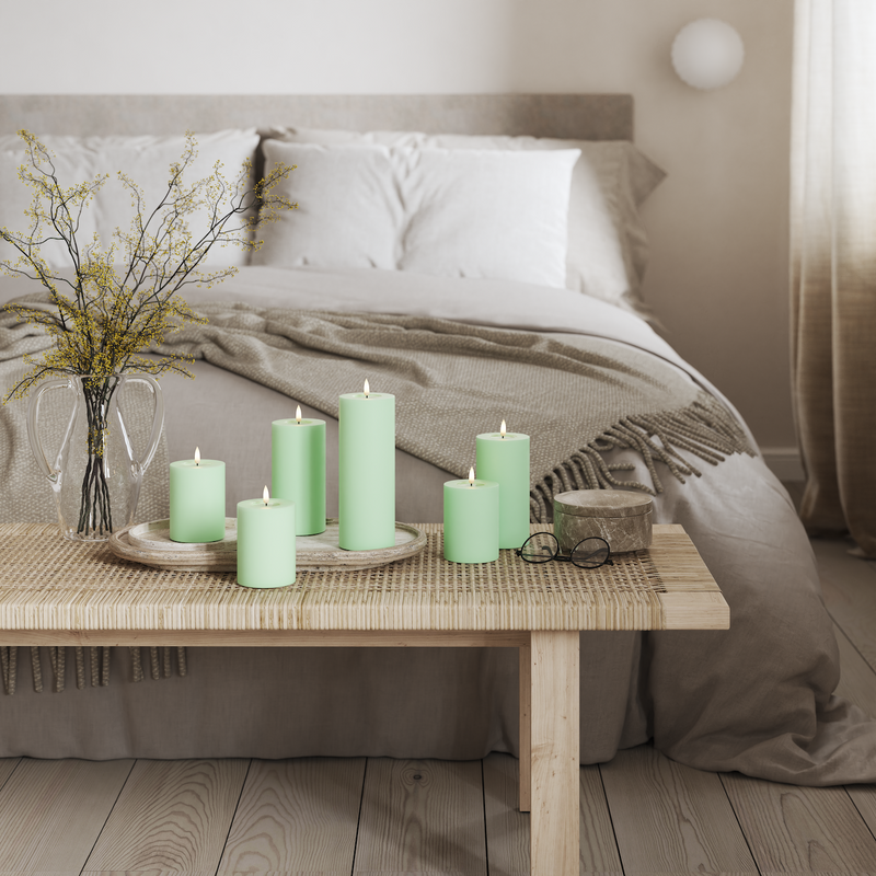 Flameless LED Mint Wax Pillar Candle