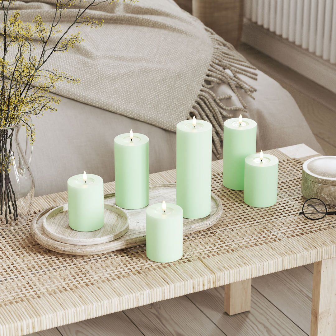 Flameless LED Mint Wax Pillar Candle