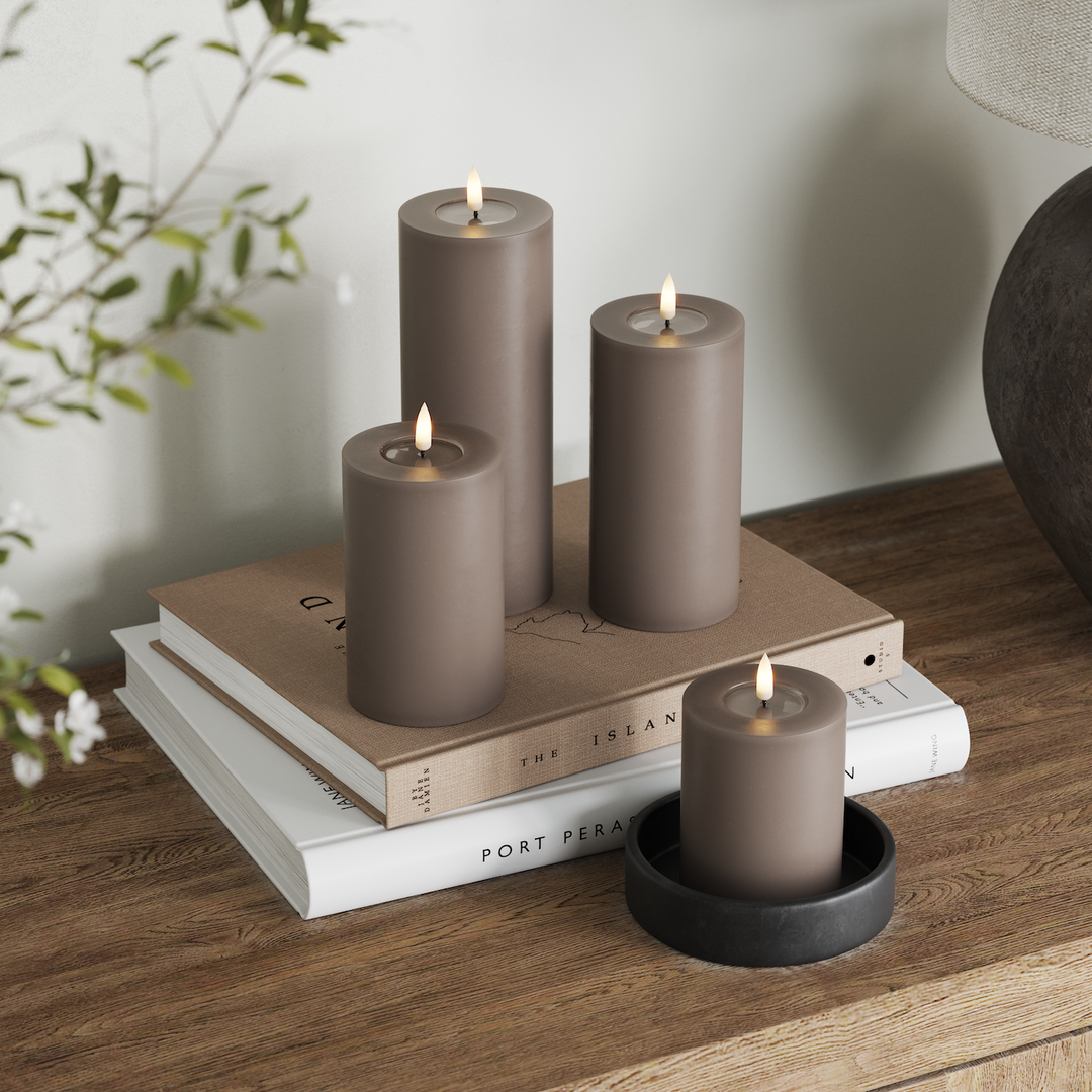 Flameless LED Mocha Wax Pillar Candle