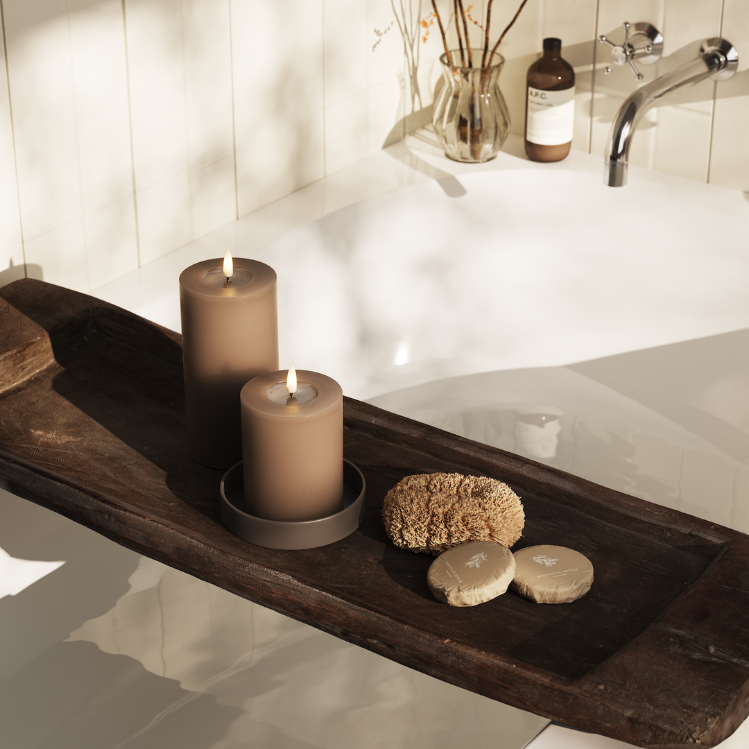 Flameless LED Mocha Wax Pillar Candle