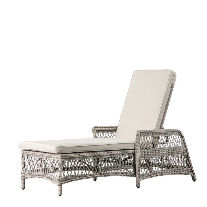 Menton Country Outdoor Rattan Sun Lounger with Cushion in Stone