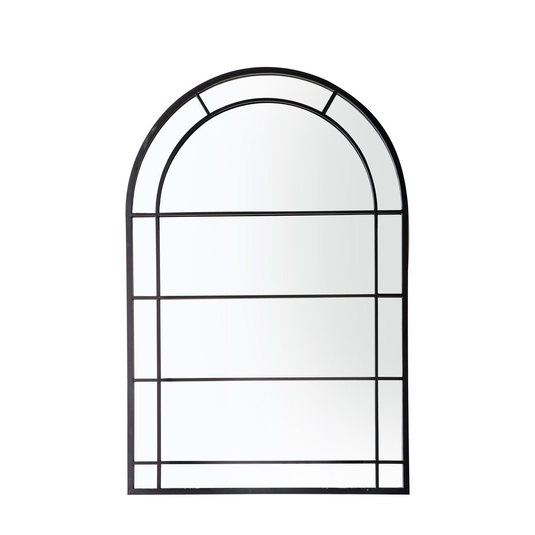 Pinden Outdoor Garden Mirror in Black Arched Window Pane Design